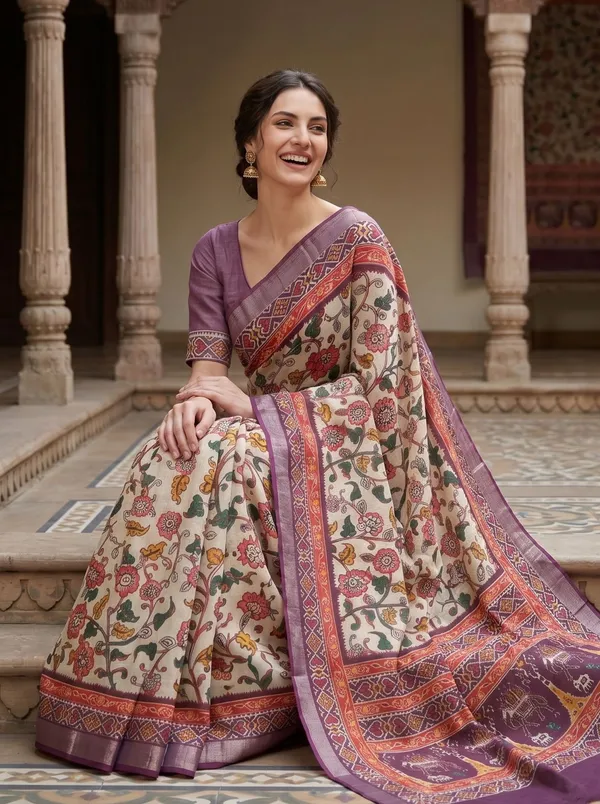 Off_White_Art_Silk_Cotton_Digital_Printed_Saree_|_Silver_Zari_Border_|_Blouse