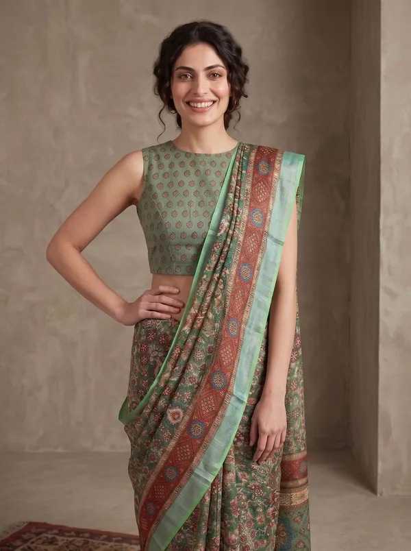 Green_Digital_Print_Art_Silk_Saree_with_Silver_Zari_Border_&_Floral_Motifs