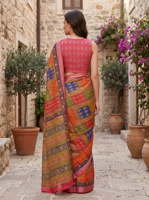 Vibrant_Red_Multi-Color_Art_Silk_Cotton_Digital_Print_Saree_with_Silver_Zari