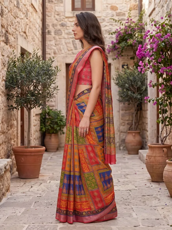 Vibrant_Red_Multi-Color_Art_Silk_Cotton_Digital_Print_Saree_with_Silver_Zari