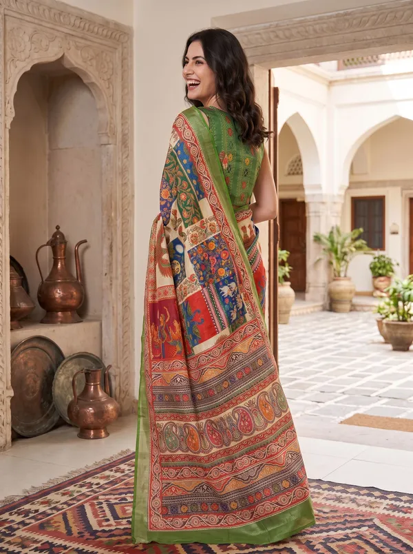 Art_Silk_Digital_Print_Saree_|_Multi-Color_Kalamkari_|_Silver_Zari_Border