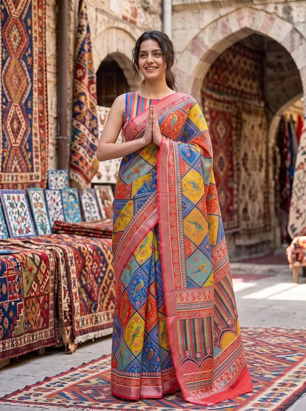 Multi-Color_Digital_Print_Art_Silk_Saree_with_Parrot_Motifs_&_Silver_Zari_Border