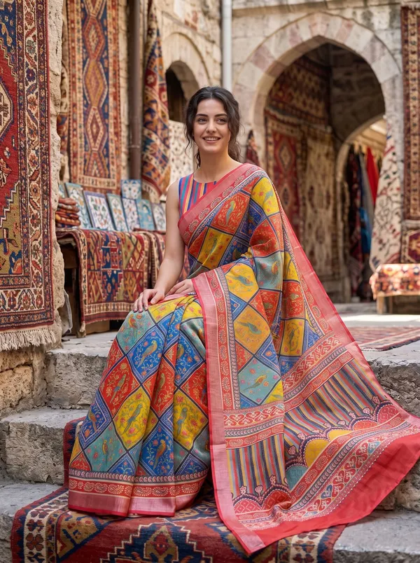 Multi-Color_Digital_Print_Art_Silk_Saree_with_Parrot_Motifs_&_Silver_Zari_Border
