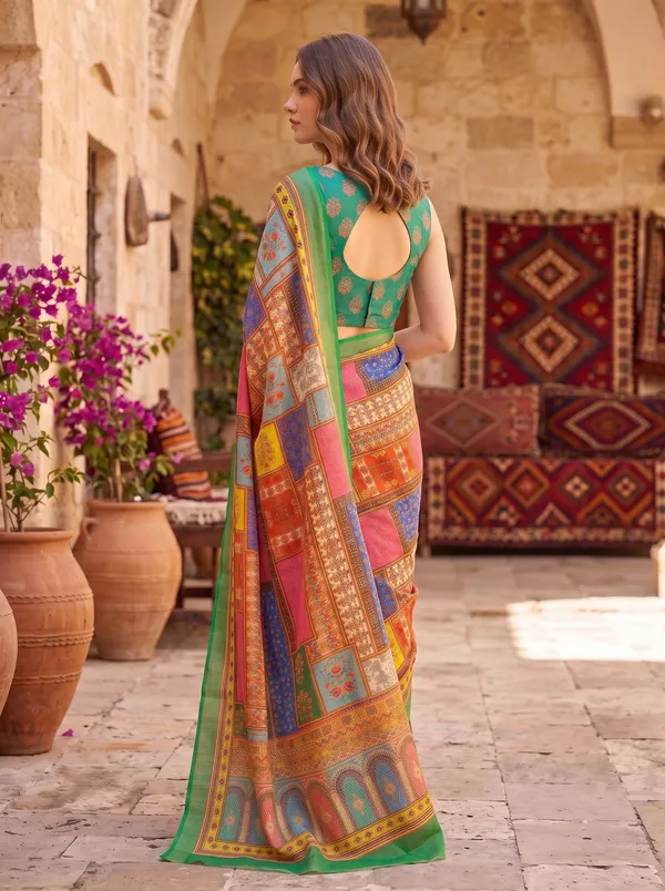 Multi-Color_Digital_Print_Art_Silk_Cotton_Saree_with_Green_Silver_Zari_Border