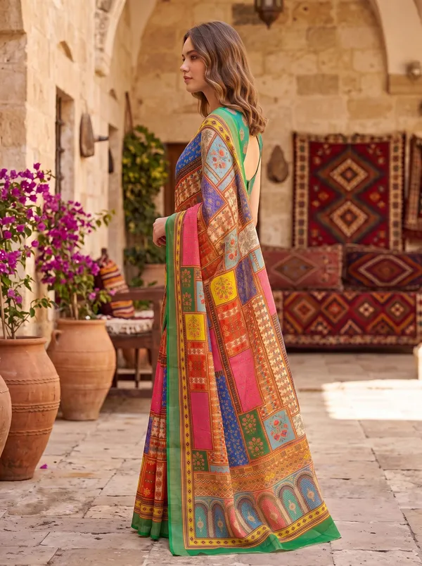 Multi-Color_Digital_Print_Art_Silk_Cotton_Saree_with_Green_Silver_Zari_Border