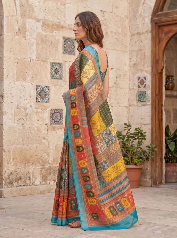 Multi_Digital_Print_Art_Silk_Cotton_Saree_with_Silver_Zari_Border_&_Blouse