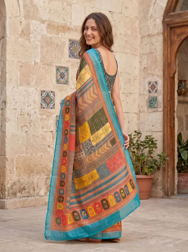 Multi_Digital_Print_Art_Silk_Cotton_Saree_with_Silver_Zari_Border_&_Blouse