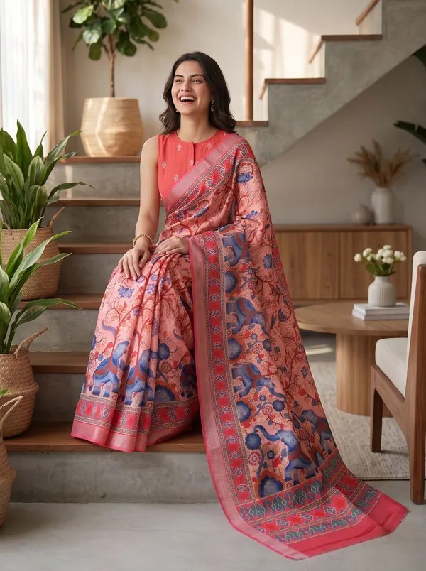 Pink_Digital_Print_Art_Silk_Cotton_Saree_|_Elephant_&_Floral_Print