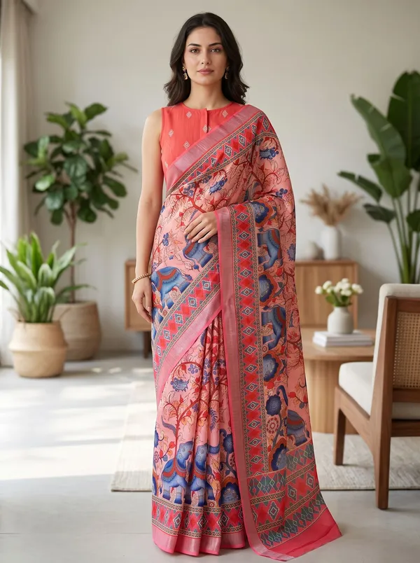 Pink_Digital_Print_Art_Silk_Cotton_Saree_|_Elephant_&_Floral_Print