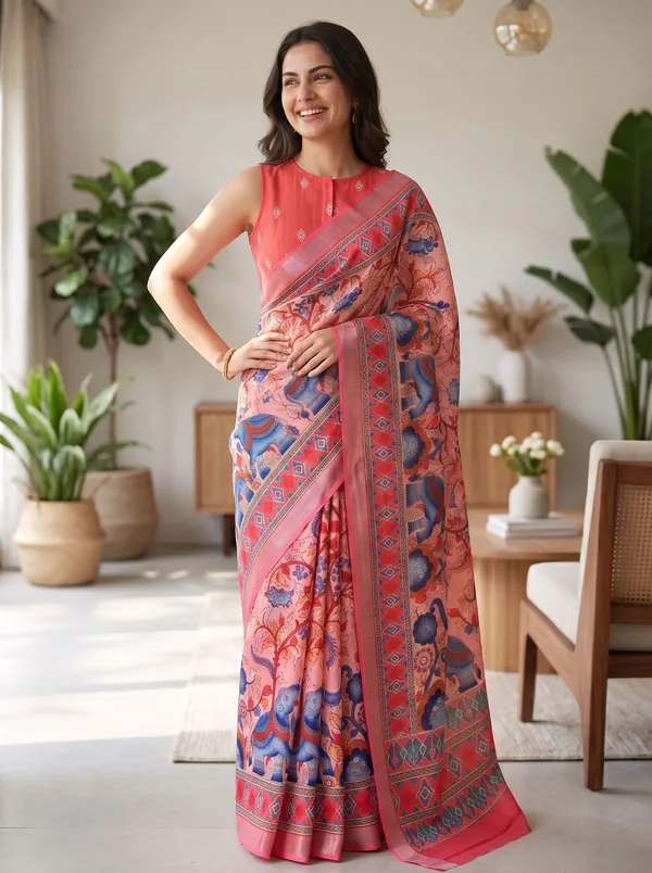 Pink_Digital_Print_Art_Silk_Cotton_Saree_|_Elephant_&_Floral_Print
