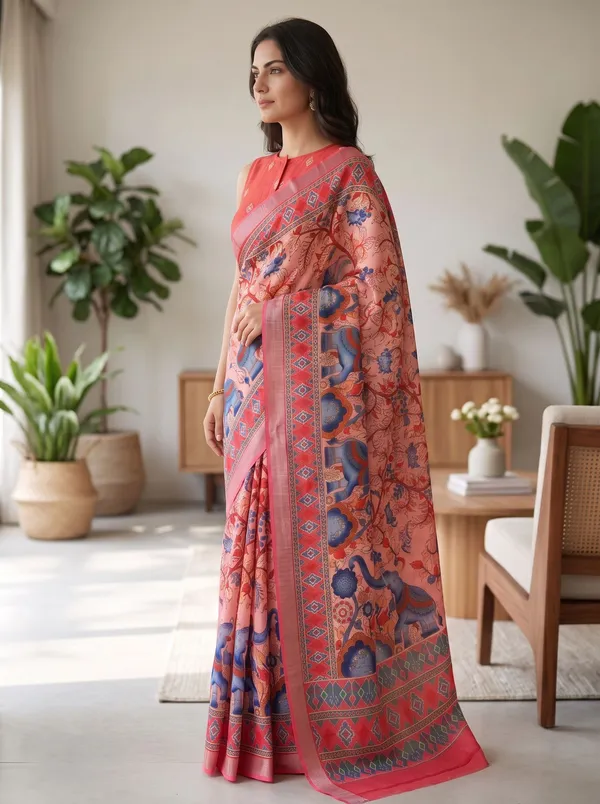 Pink_Digital_Print_Art_Silk_Cotton_Saree_|_Elephant_&_Floral_Print