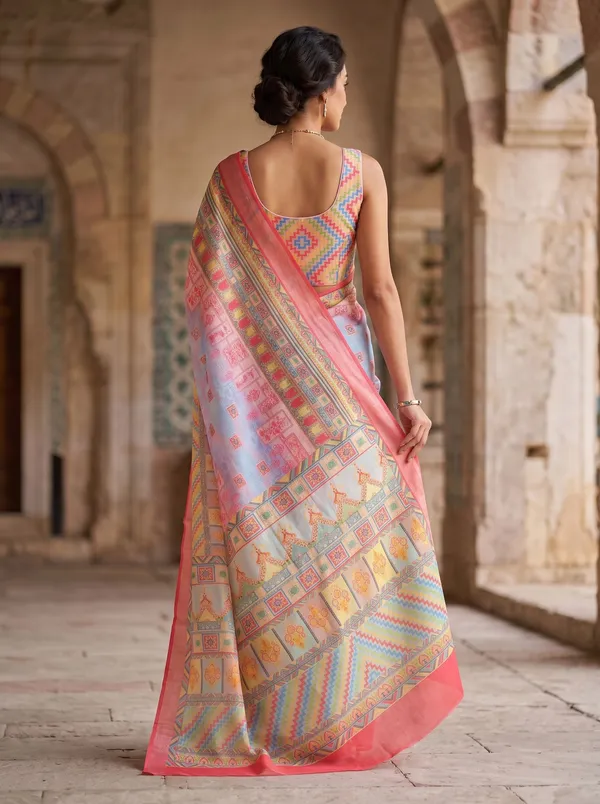 Multi-color_Digital_Print_Art_Silk_Cotton_Saree_with_Silver_Zari_Border_&_Blouse