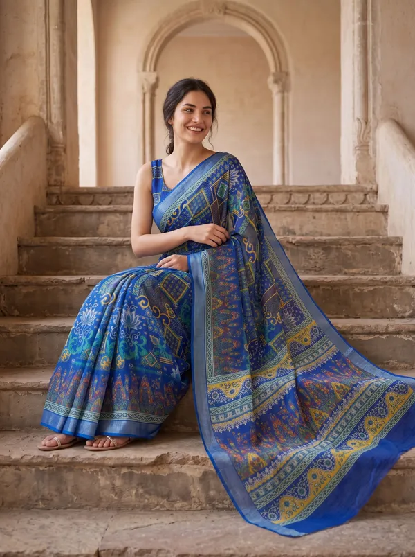 Blue_Art_Silk_Digital_Print_Saree_with_Zari_Border_Style_&_Printed_Blouse
