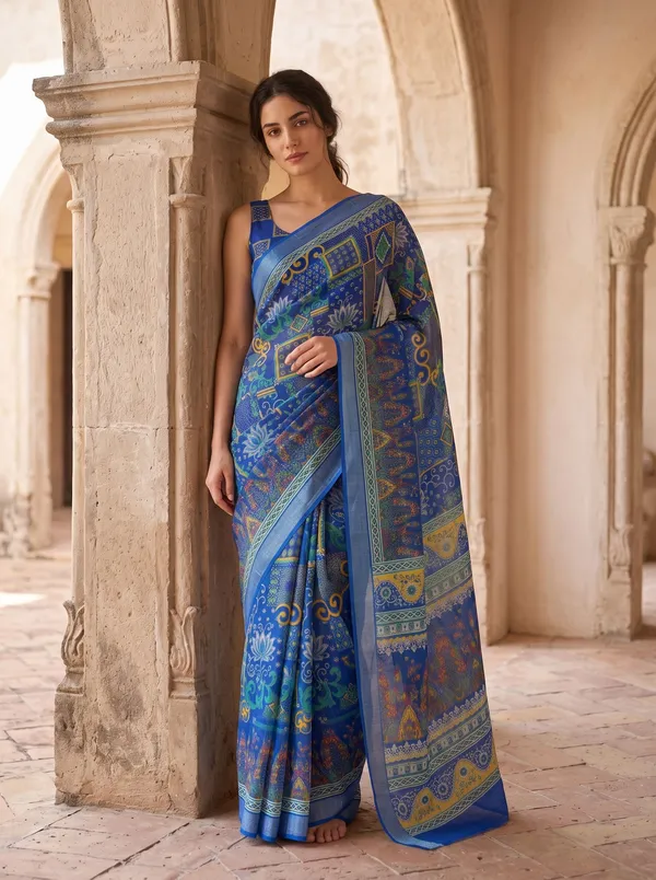 Blue_Art_Silk_Digital_Print_Saree_with_Zari_Border_Style_&_Printed_Blouse