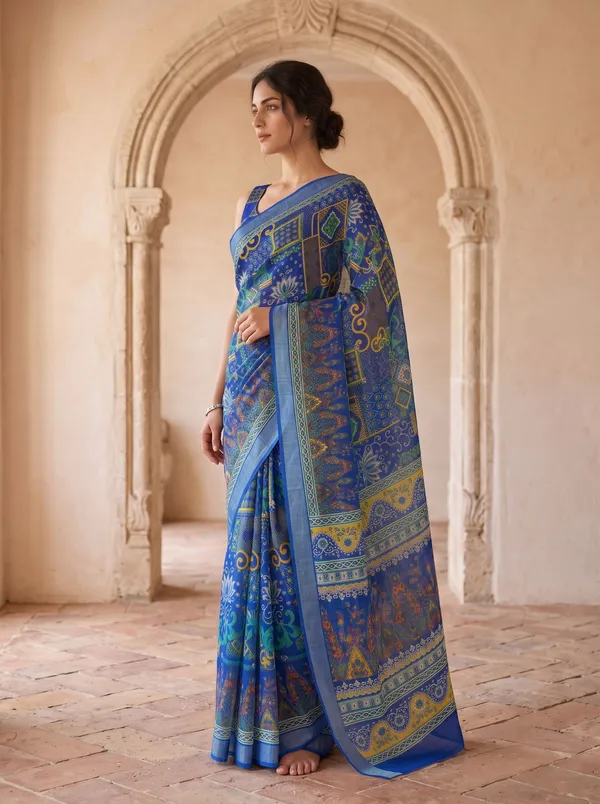 Blue_Art_Silk_Digital_Print_Saree_with_Zari_Border_Style_&_Printed_Blouse
