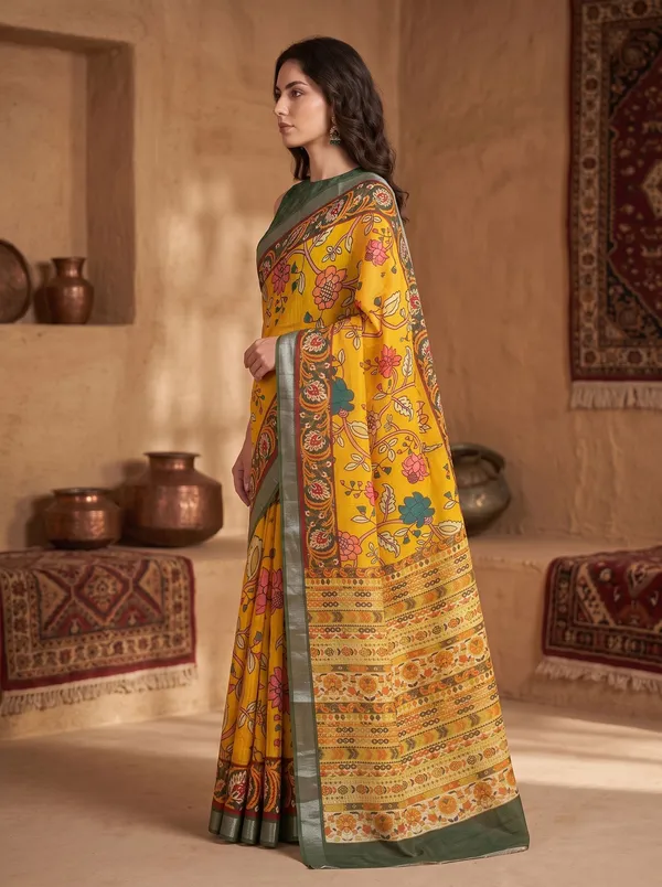 Yellow_Digital_Print_Art_Silk_Cotton_Saree_with_Silver_Zari_&_Printed_Blouse