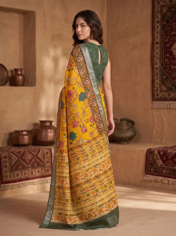 Yellow_Digital_Print_Art_Silk_Cotton_Saree_with_Silver_Zari_&_Printed_Blouse