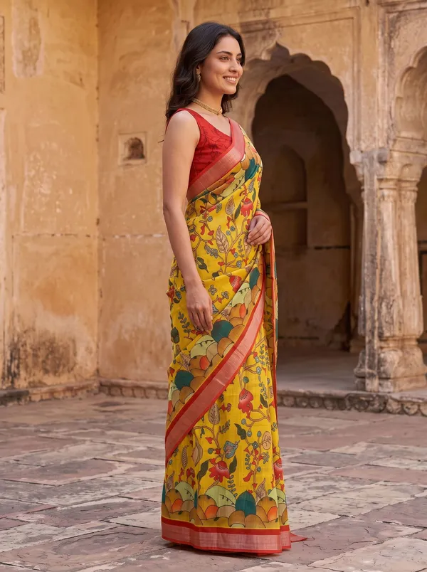 Yellow_Art_Silk_Digital_Print_Saree_with_Floral_Motifs_&_Red_Silver_Zari_Border