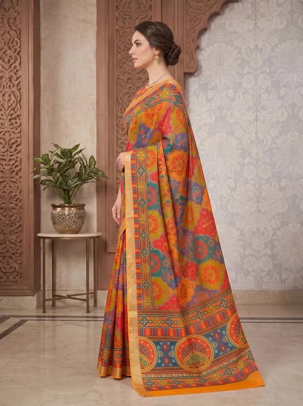 Multi-Color_Art_Silk_Digital_Print_Saree_with_Silver_Zari_Border_&_Blouse