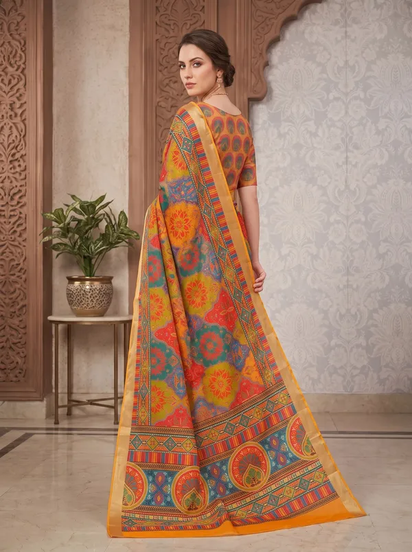 Multi-Color_Art_Silk_Digital_Print_Saree_with_Silver_Zari_Border_&_Blouse