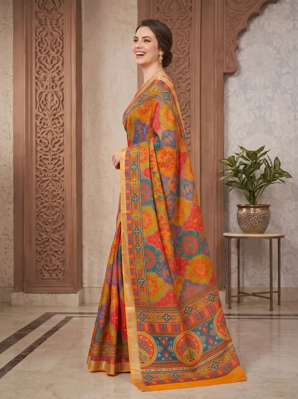 Multi-Color_Art_Silk_Digital_Print_Saree_with_Silver_Zari_Border_&_Blouse