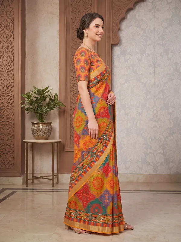 Multi-Color_Art_Silk_Digital_Print_Saree_with_Silver_Zari_Border_&_Blouse