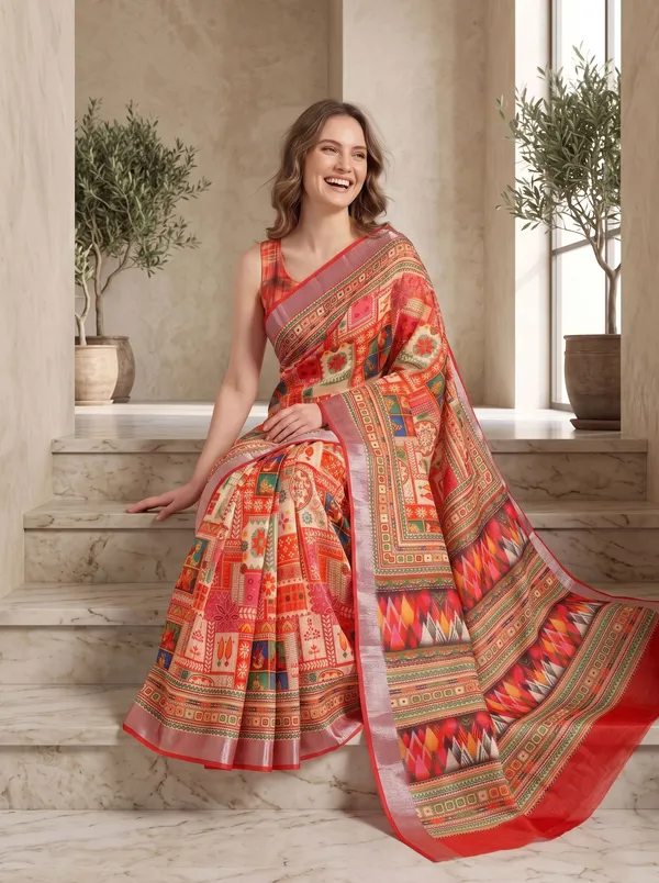 Multi_Digital_Print_Art_Silk_Cotton_Saree_with_Red_Silver_Zari_Border