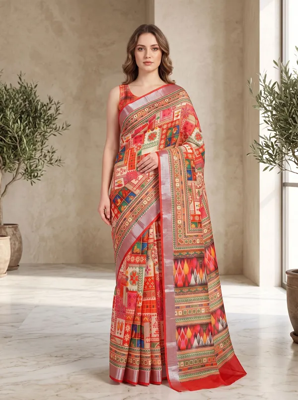 Multi_Digital_Print_Art_Silk_Cotton_Saree_with_Red_Silver_Zari_Border