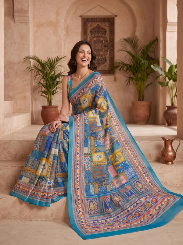 Turquoise_Blue_Art_Silk_Digital_Print_Saree_with_Silver_Zari_Border_&_Blouse