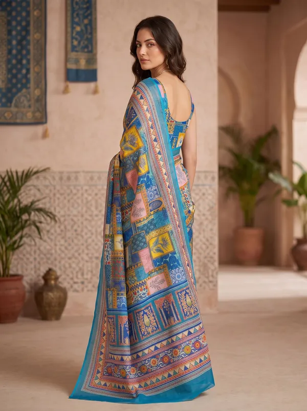 Turquoise_Blue_Art_Silk_Digital_Print_Saree_with_Silver_Zari_Border_&_Blouse