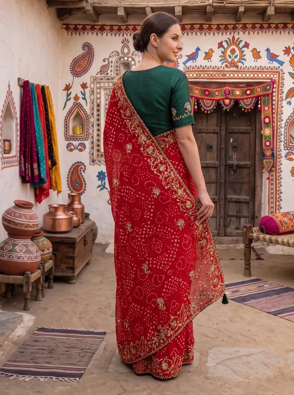 Red_Georgette_Silk_Printed_Bandhani_Saree_with_Embroidered_Border
