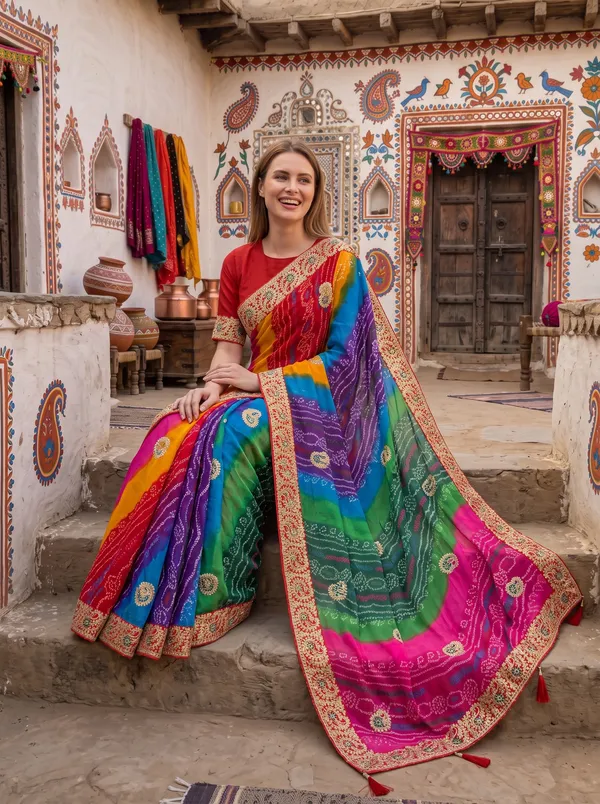 Multicolor_Georgette_Silk_Bandhani_Printed_Embroidered_Saree_with_Blouse