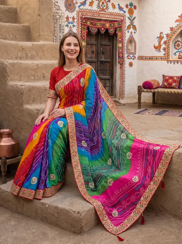 Multicolor_Georgette_Silk_Bandhani_Printed_Embroidered_Saree_with_Blouse