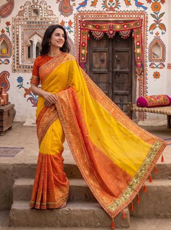 Georgette_Silk_Bandhani_Printed_Saree_with_Embroidered_Border_&_Blouse