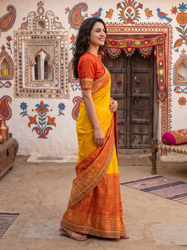Georgette_Silk_Bandhani_Printed_Saree_with_Embroidered_Border_&_Blouse