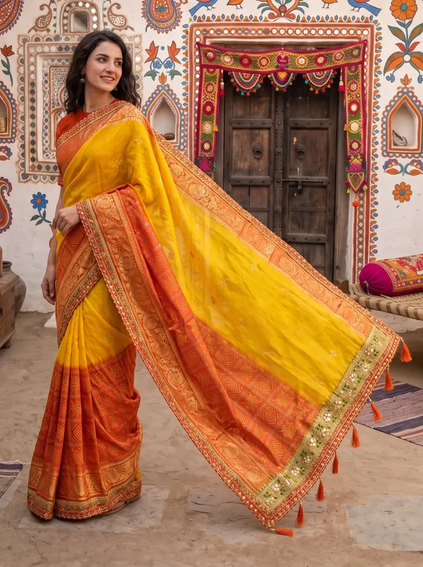 Georgette_Silk_Bandhani_Printed_Saree_with_Embroidered_Border_&_Blouse