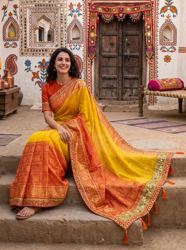 Georgette_Silk_Bandhani_Printed_Saree_with_Embroidered_Border_&_Blouse