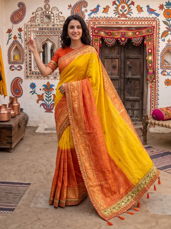 Georgette_Silk_Bandhani_Printed_Saree_with_Embroidered_Border_&_Blouse