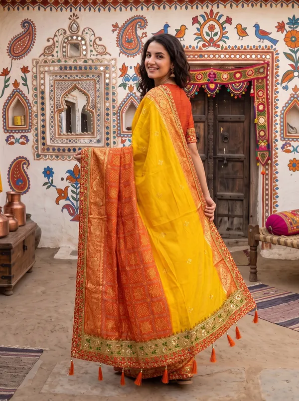 Georgette_Silk_Bandhani_Printed_Saree_with_Embroidered_Border_&_Blouse