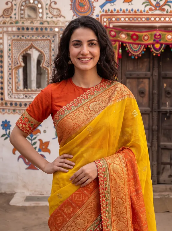 Georgette_Silk_Bandhani_Printed_Saree_with_Embroidered_Border_&_Blouse
