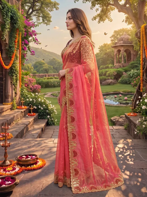 Women's_Georgette_Satin_Embroidered_Saree_with_Zari_&_Stitched_Blouse