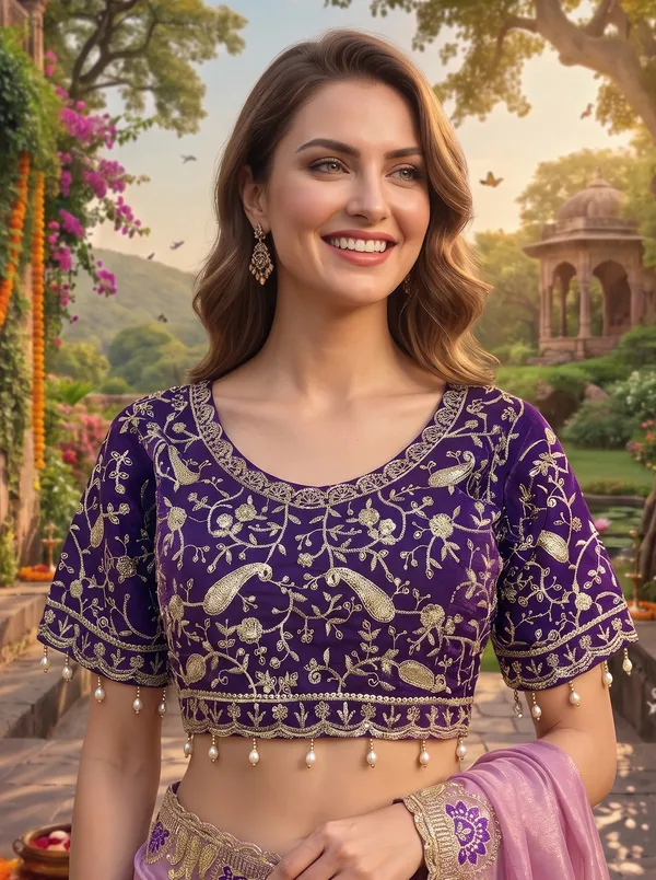 Women's_Georgette_Satin_Embroidered_Saree_with_Zari_&_Stitched_Blouse