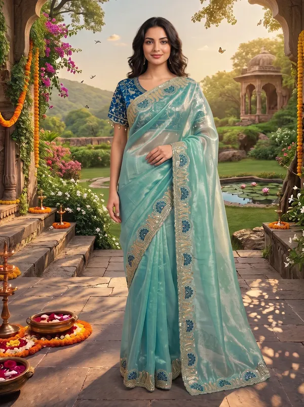 Women's_Georgette_Satin_Embroidered_Saree_with_Zari_&_Stitched_Blouse