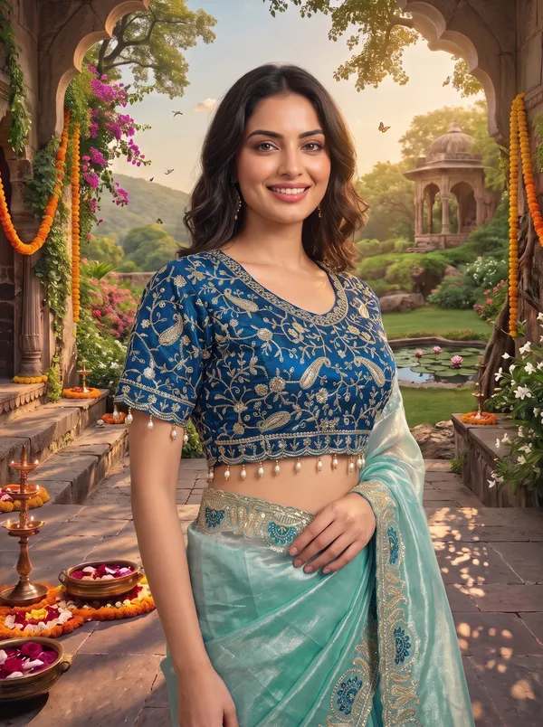 Women's_Georgette_Satin_Embroidered_Saree_with_Zari_&_Stitched_Blouse