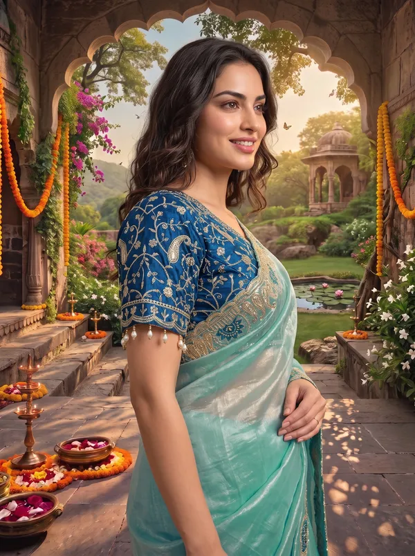 Women's_Georgette_Satin_Embroidered_Saree_with_Zari_&_Stitched_Blouse
