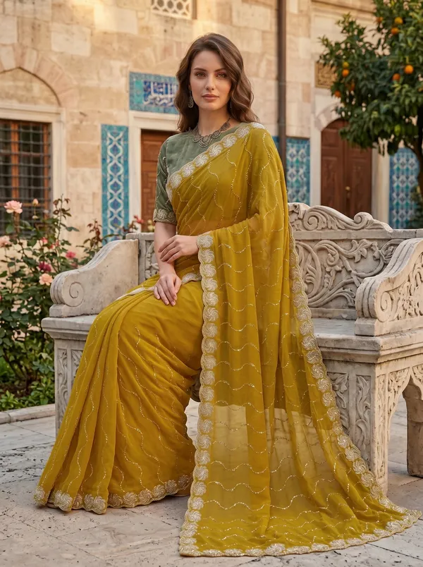Mustard_Georgette_Silk_Saree_with_Zari_&_Beads_Sequence_Embroidery