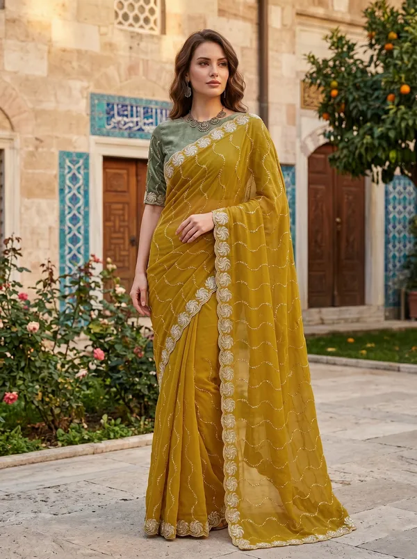 Mustard_Georgette_Silk_Saree_with_Zari_&_Beads_Sequence_Embroidery