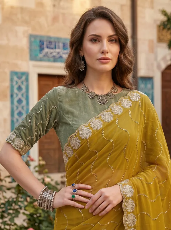 Mustard_Georgette_Silk_Saree_with_Zari_&_Beads_Sequence_Embroidery