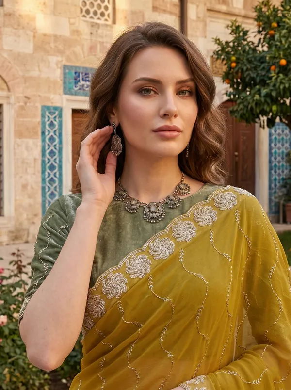 Mustard_Georgette_Silk_Saree_with_Zari_&_Beads_Sequence_Embroidery