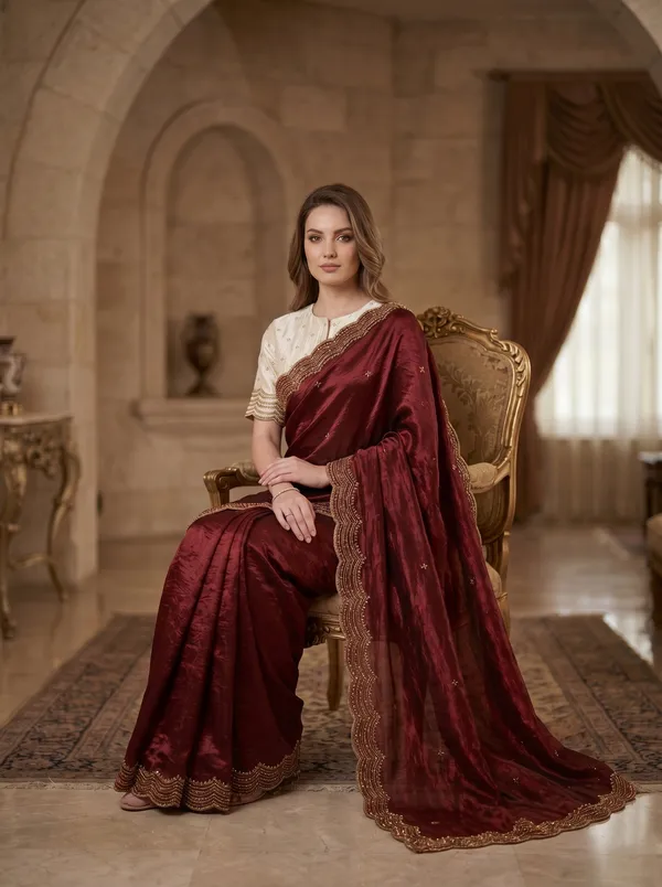 Maroon_Satin_Tissue_Silk_Saree_with_Scalloped_Bead_&_Sequin_Work